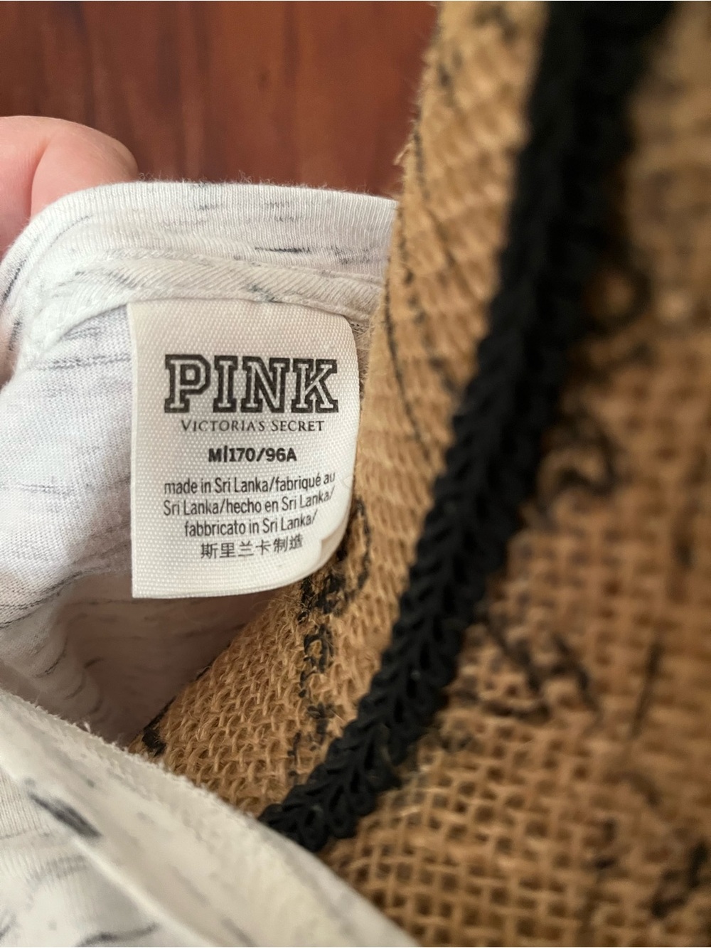 PINK by Victoria's Secret Heather White Long Sleeve Tee with Black Accents - Picture 3 of 5